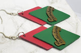 Red and Green Layered Diamond REAL Leather Earrings with Tis The Season Embellishment