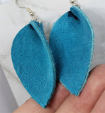 Teal Suede Leather Leaf Earrings with Surgical Steel Earwires