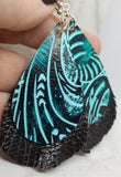 Black and Turquoise Colored Embossed Real Leather with Fringed Chocolate Brown Real Leather Earrings