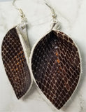 Brown Snakeskin Teardrop Leaf Shaped Real Leather Earrings