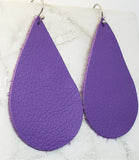 Purple Tear Drop Shaped Real Leather Earrings