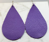 Purple Tear Drop Shaped Real Leather Earrings