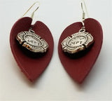 Burnt Red REAL Leather Earrings with Fire Department Shield Charms