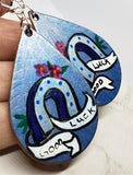Hand Painted Good Luck Horseshoe Real Leather Teardrop Shaped Earrings