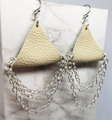 Real Leather Triangle Earrings with Chain Dangles