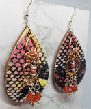 Colorful Snakeskin Real Leather Earrings with a Copper Chandelier Overlay and Swarovski Crystal Dangles