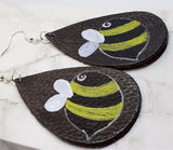 Hand Painted Bumblebee Real Leather Teardrop Earrings
