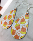 Candy Corn Printed White Real Leather Teardrop Earrings