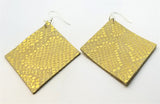 Gold Shiny Diamond Shaped Real Leather Earrings