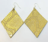 Gold Shiny Diamond Shaped Real Leather Earrings