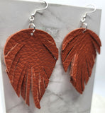 Soft Brown Real Leather Earrings with Feathered Fringe
