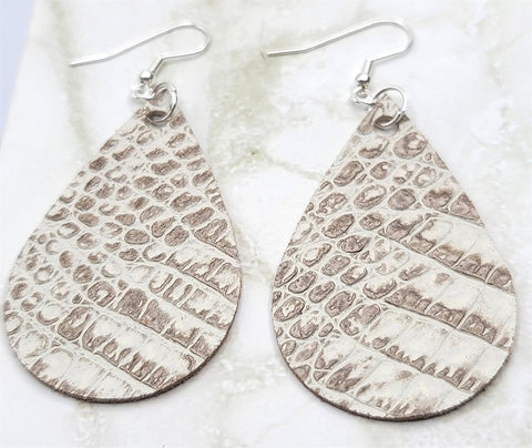 White and Brown Teardrop Shaped Real Leather Earrings