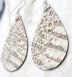 White and Brown Teardrop Shaped Real Leather Earrings