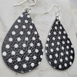 Black with White Polka Dots Tear Drop Shaped Real Leather Earrings