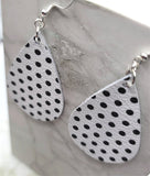 White with Black Polka Dots Tear Drop Shaped Real Leather Earrings
