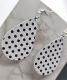 White with Black Polka Dots Tear Drop Shaped Real Leather Earrings