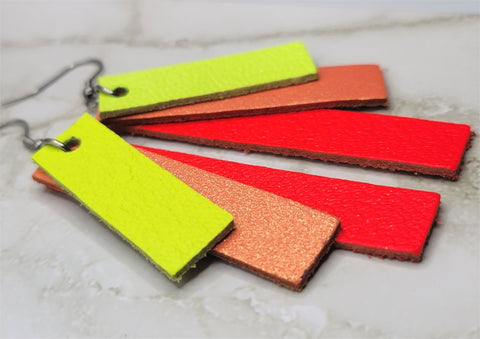 Neon Color Block Real Leather Strip Earrings