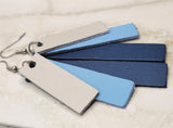 Blues Color Block Stacked Real Leather Strip Earrings