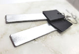 Silver Metallic Finished Long Rectangular Real Leather Earrings with Black Leather Squares