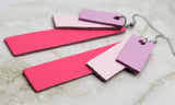 Pink Color Block Stacked Real Leather Strip Earrings