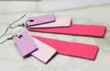 Pink Color Block Stacked Real Leather Strip Earrings