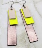 Shimmering and Neon Color Block Real Leather Strip Earrings