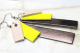 Shimmering and Neon Color Block Real Leather Strip Earrings