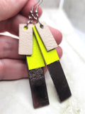 Shimmering and Neon Color Block Real Leather Strip Earrings