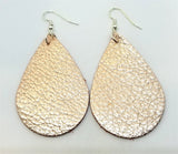 Rose Gold Finished Tear Drop Shaped Real Leather Earrings