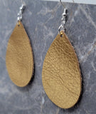 Metallic Gold Finished Tear Drop Shaped Real Leather Earrings