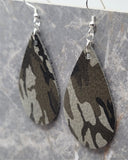 Soft Leather Gray Camouflage Teardrop Earrings