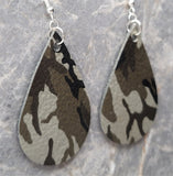 Soft Leather Gray Camouflage Teardrop Earrings