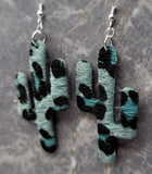 Black Spotted Blue Dyed Hair on Hide FAUX Leather Cactus Earrings