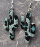 Black Spotted Blue Dyed Hair on Hide FAUX Leather Cactus Earrings