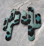 Black Spotted Blue Dyed Hair on Hide FAUX Leather Cactus Earrings