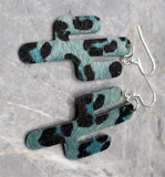 Black Spotted Blue Dyed Hair on Hide FAUX Leather Cactus Earrings