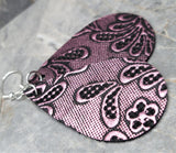 Beautifully Floral Embossed Metallic Purple Teardrop Shaped Real Leather Earrings