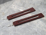 Chocolate Brown Colored Bar with Cut Out Vegetable Tanned Leather Earrings