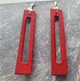 Red Rectangle with Cut Out Vegetable Tanned Leather Earrings
