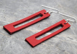 Red Rectangle with Cut Out Vegetable Tanned Leather Earrings