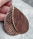 High Gloss Brown Snakeskin Teardrop Shaped Real Leather Earrings