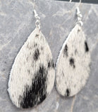 White and Black Hair on Hide Real Leather Tear Drop Earrings