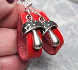 Red Leather Loop Earrings with Black Cap Mushroom Charms