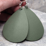 Olive Green Teardrop Shaped Real Leather Earrings