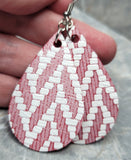 Red and White Patterned REAL Leather Teardrop Earrings