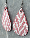 Red and White Patterned REAL Leather Teardrop Earrings