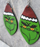 Hand Painted Grinch Faces on Real Leather Earrings