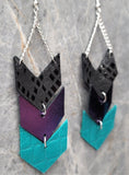 Black, Purple and Teal Chevron Real Leather Earrings