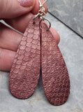 Copper Colored with Scales Elongated Tear Drops REAL Leather Earrings