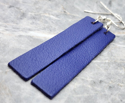Cobalt Blue Long Rectangular Real Leather Earrings
